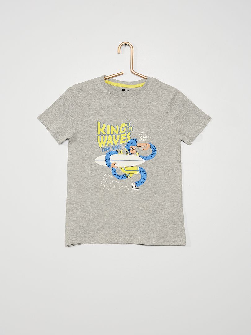 T-shirt  en jersey à Imprimé fantaisie Gris 'singe surfeur' - Kiabi