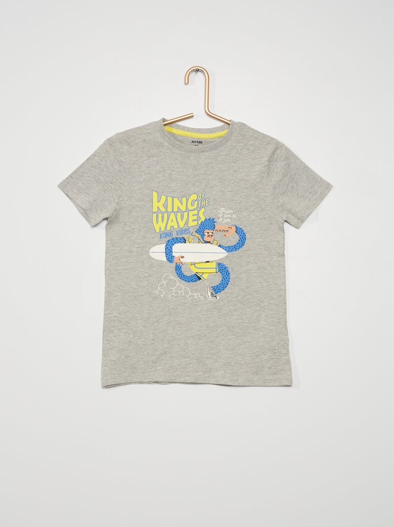 T-shirt  en jersey à Imprimé fantaisie Gris 'singe surfeur' - Kiabi