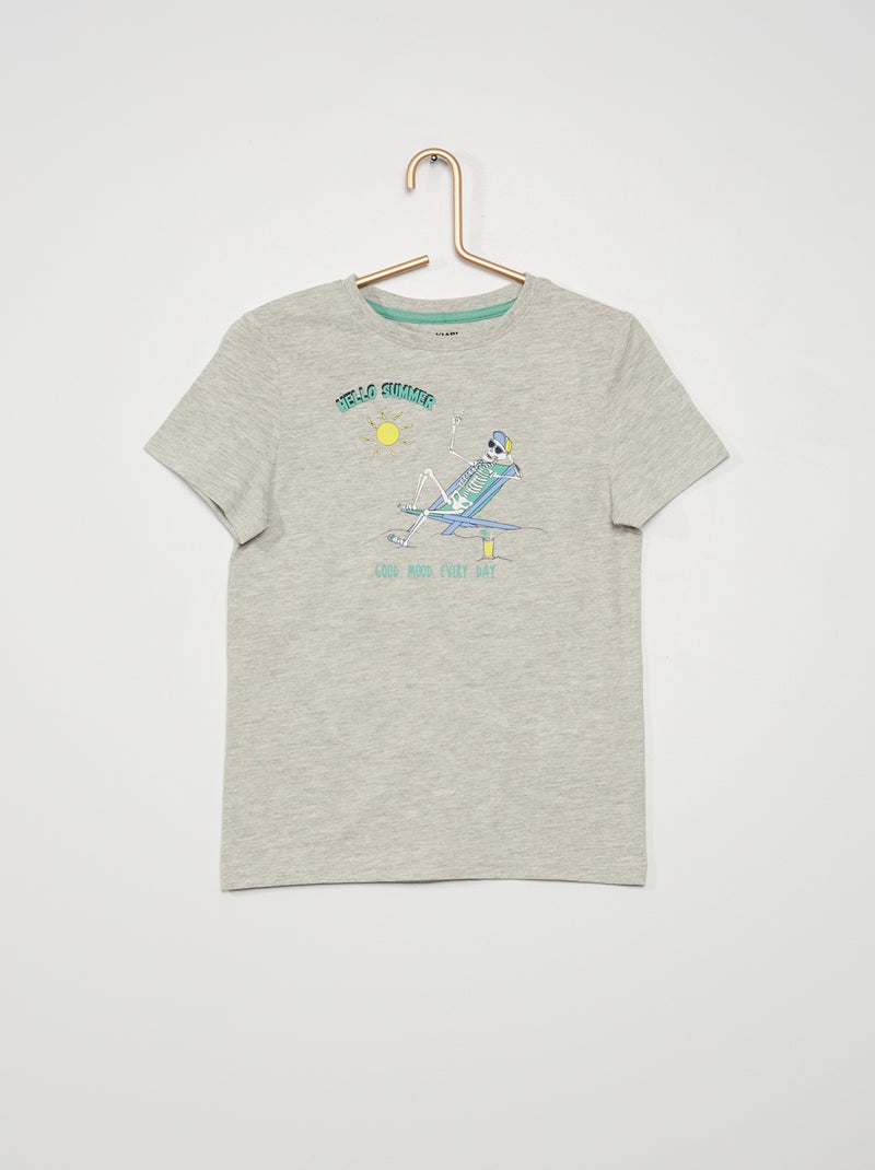 T-shirt  en jersey à Imprimé fantaisie Gris 'squelette - Kiabi