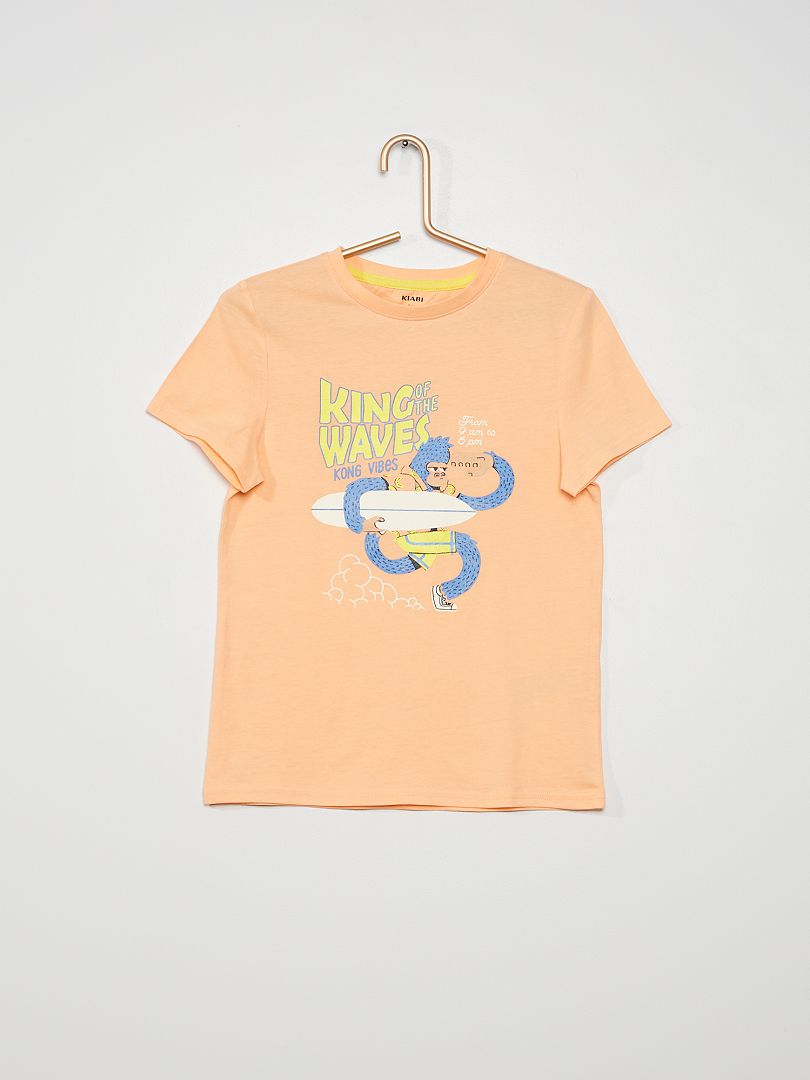 T-shirt  en jersey à Imprimé fantaisie Orange 'singe surfeur' - Kiabi