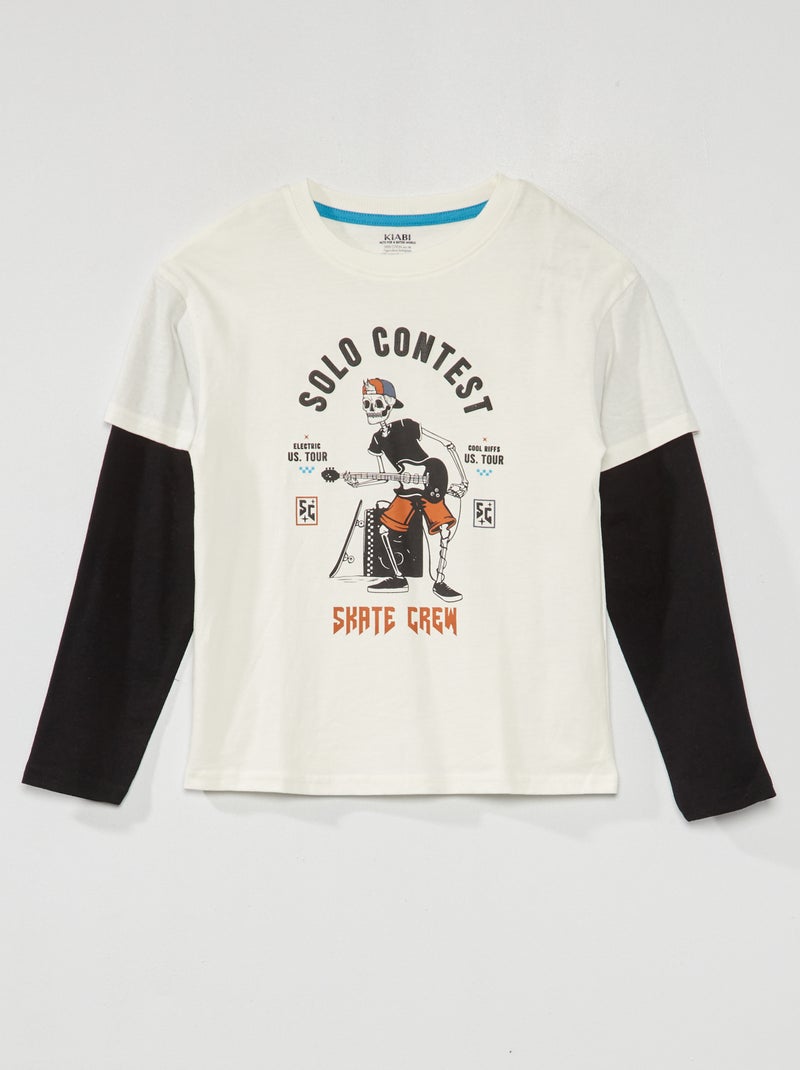T-shirt en jersey à manches doublées Blanc - Kiabi