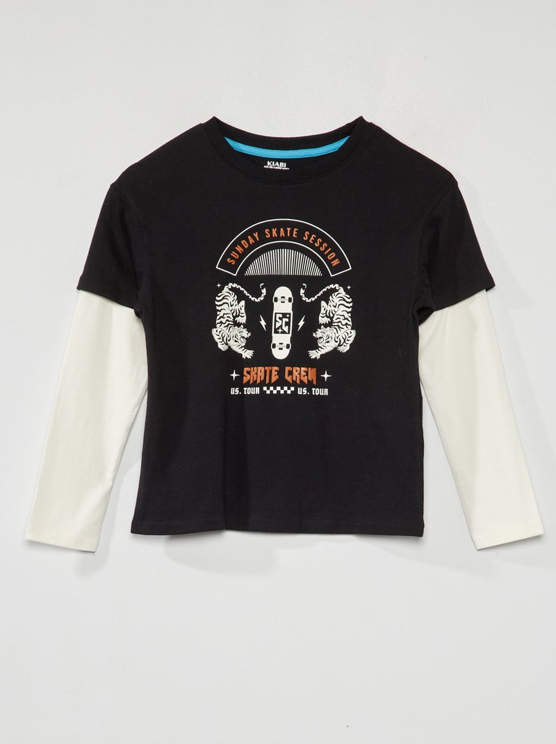 T-shirt en jersey à manches doublées Noir - Kiabi