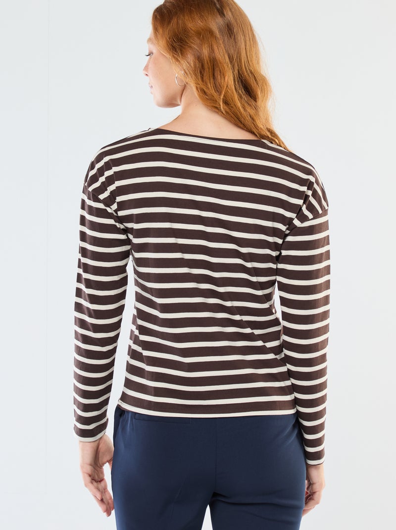 T-shirt en jersey à manches longues à motif rayé Marron - Kiabi