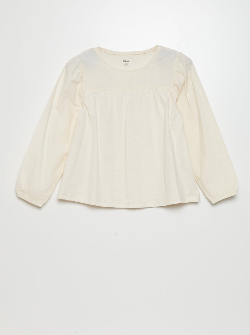 T-shirt en jersey à manches longues Beige - Kiabi
