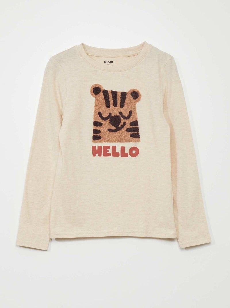 T-shirt en jersey à manches longues Beige - Kiabi
