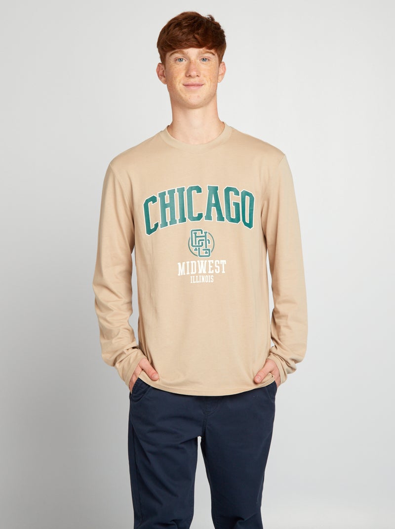 T-shirt en jersey à manches longues Beige 'Chicago' - Kiabi