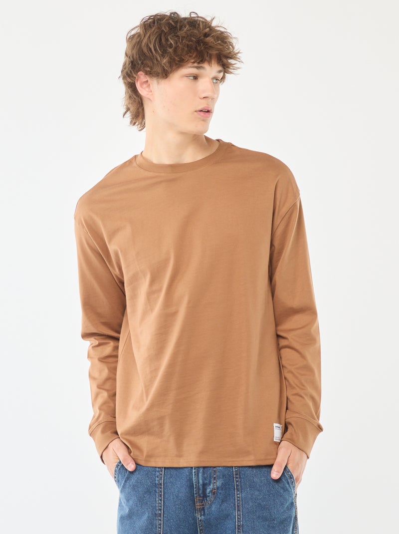 T-shirt en jersey à manches longues Beige - Kiabi