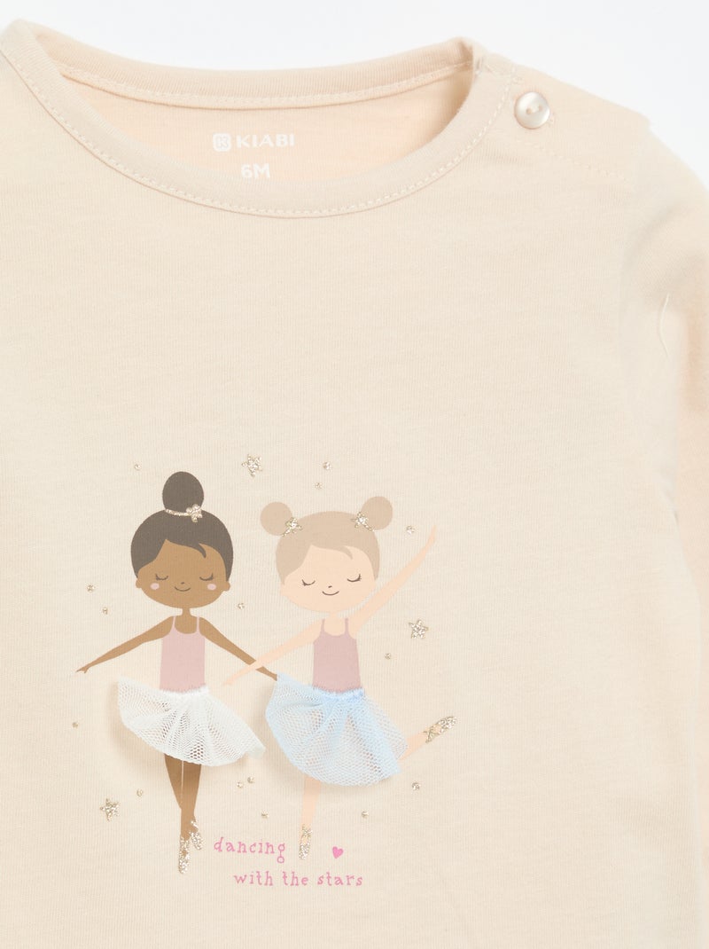 T-shirt en jersey à manches longues Beige - Kiabi