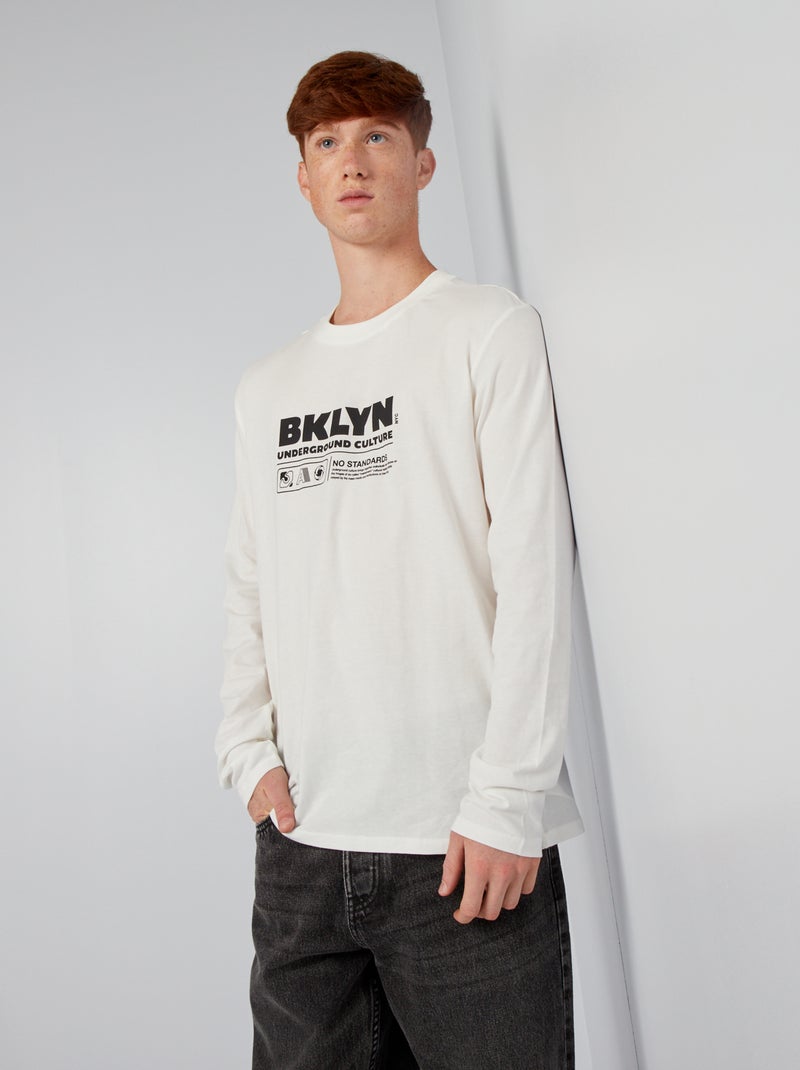 T-shirt en jersey à manches longues Blanc 'Brooklyn' - Kiabi
