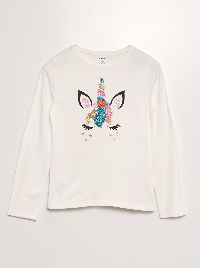 T-shirt en jersey à manches longues Blanc licorne - Kiabi