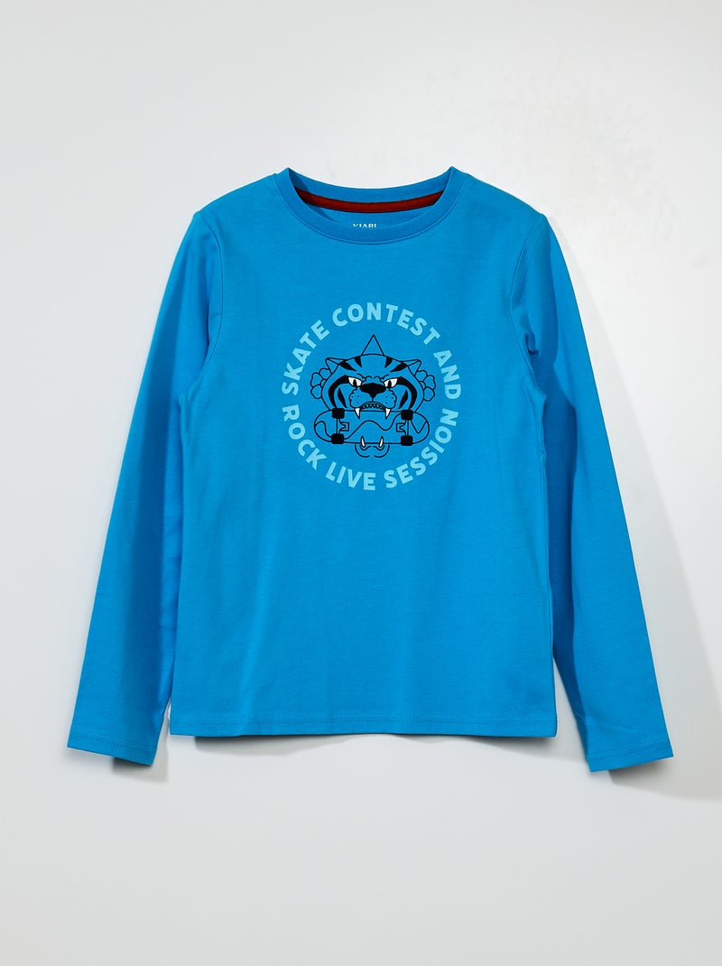 T-shirt en jersey à manches longues Bleu turquoise - Kiabi