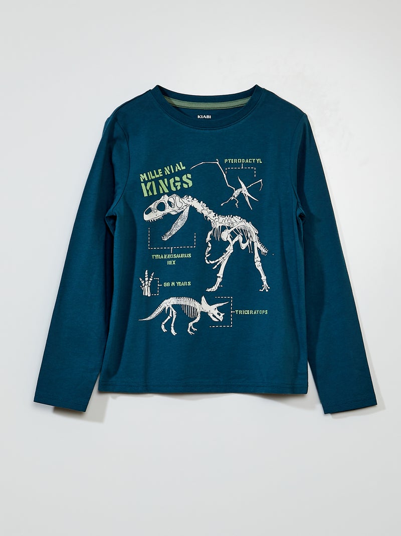T-shirt en jersey à manches longues Bleu vert - Kiabi
