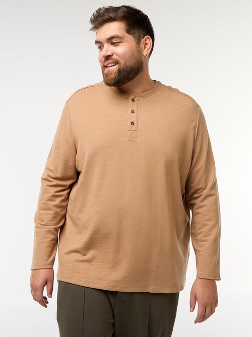 T-shirt en jersey à manches longues et col tunisien - Kiabi