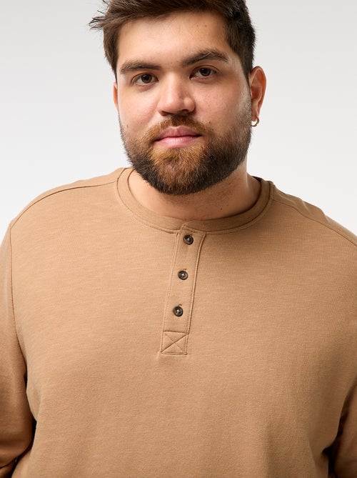 T-shirt en jersey à manches longues et col tunisien - Kiabi