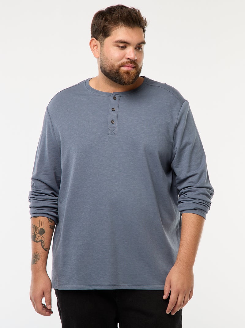 T-shirt en jersey à manches longues et col tunisien Gris - Kiabi