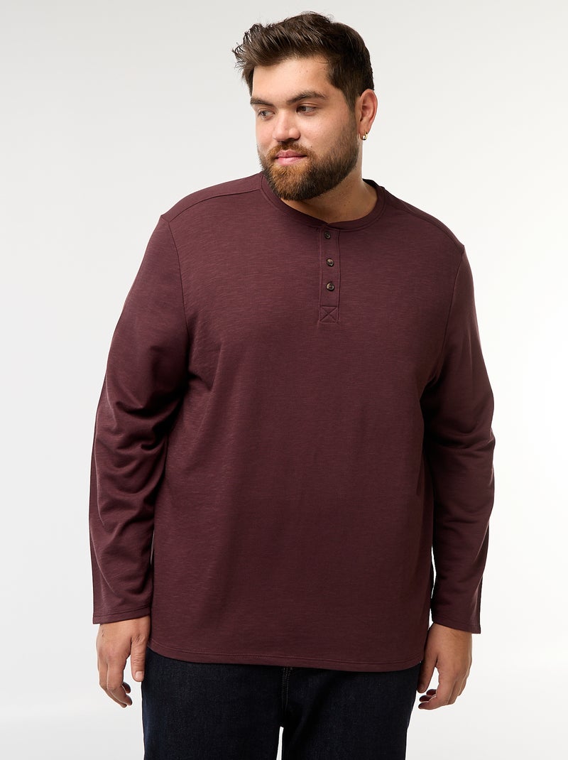 T-shirt en jersey à manches longues et col tunisien Violet - Kiabi