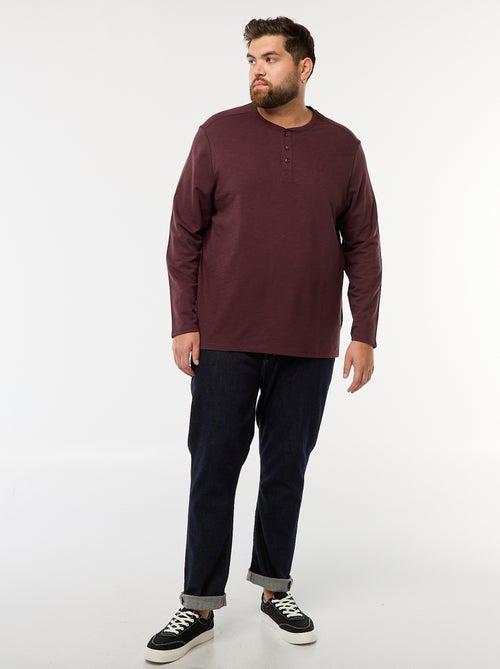 T-shirt en jersey à manches longues et col tunisien - Kiabi