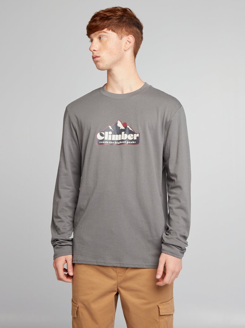 T-shirt en jersey à manches longues Gris 'Montagne' - Kiabi