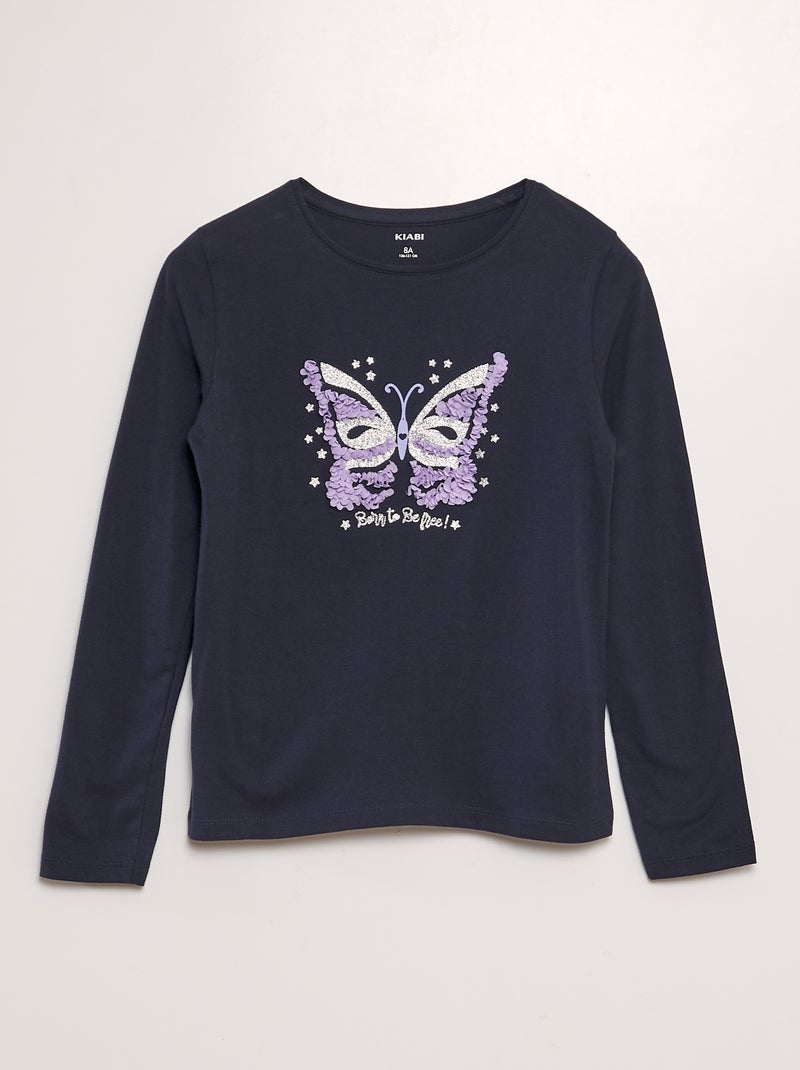 T-shirt en jersey à manches longues Marine papillon - Kiabi