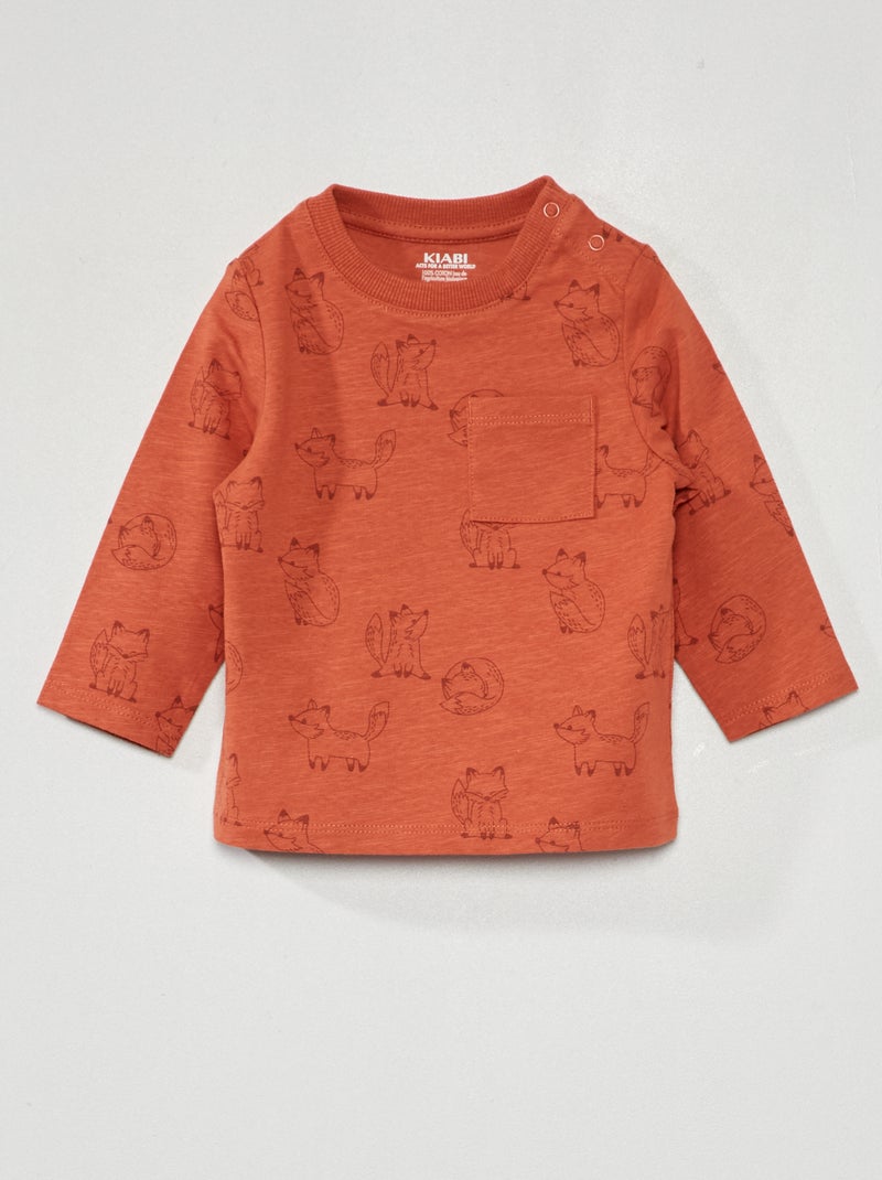 T-shirt en jersey à manches longues Marron - Kiabi