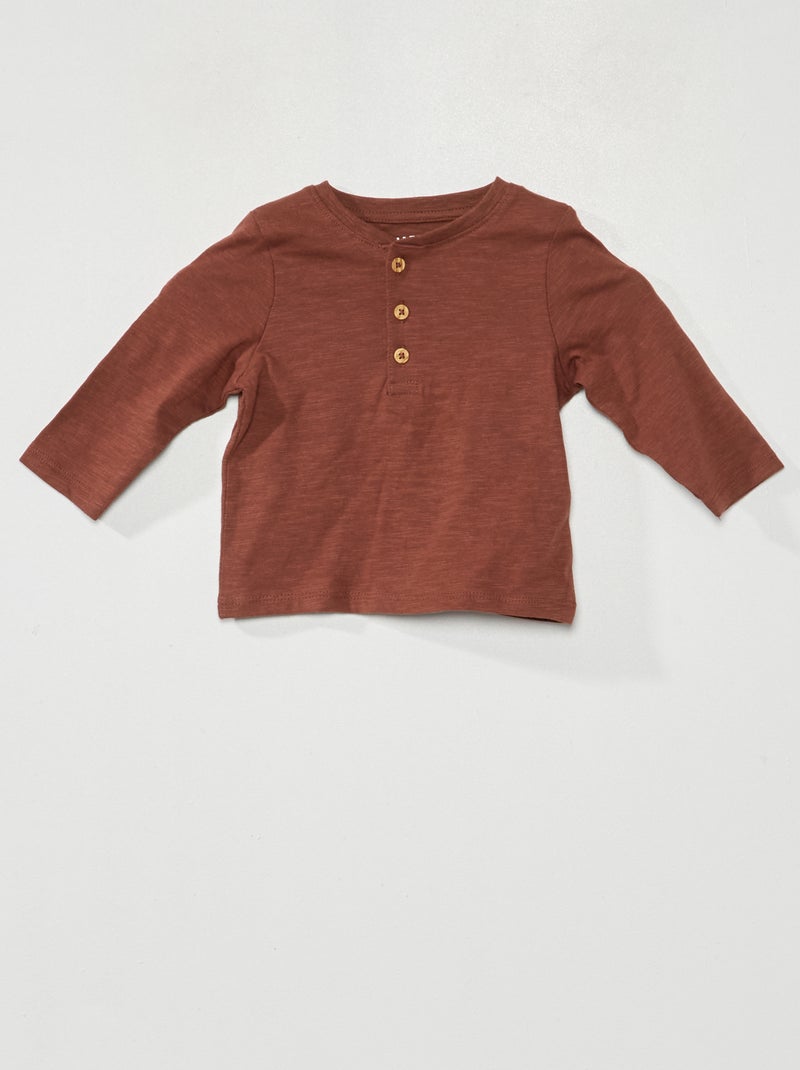 T-shirt en jersey à manches longues Marron - Kiabi