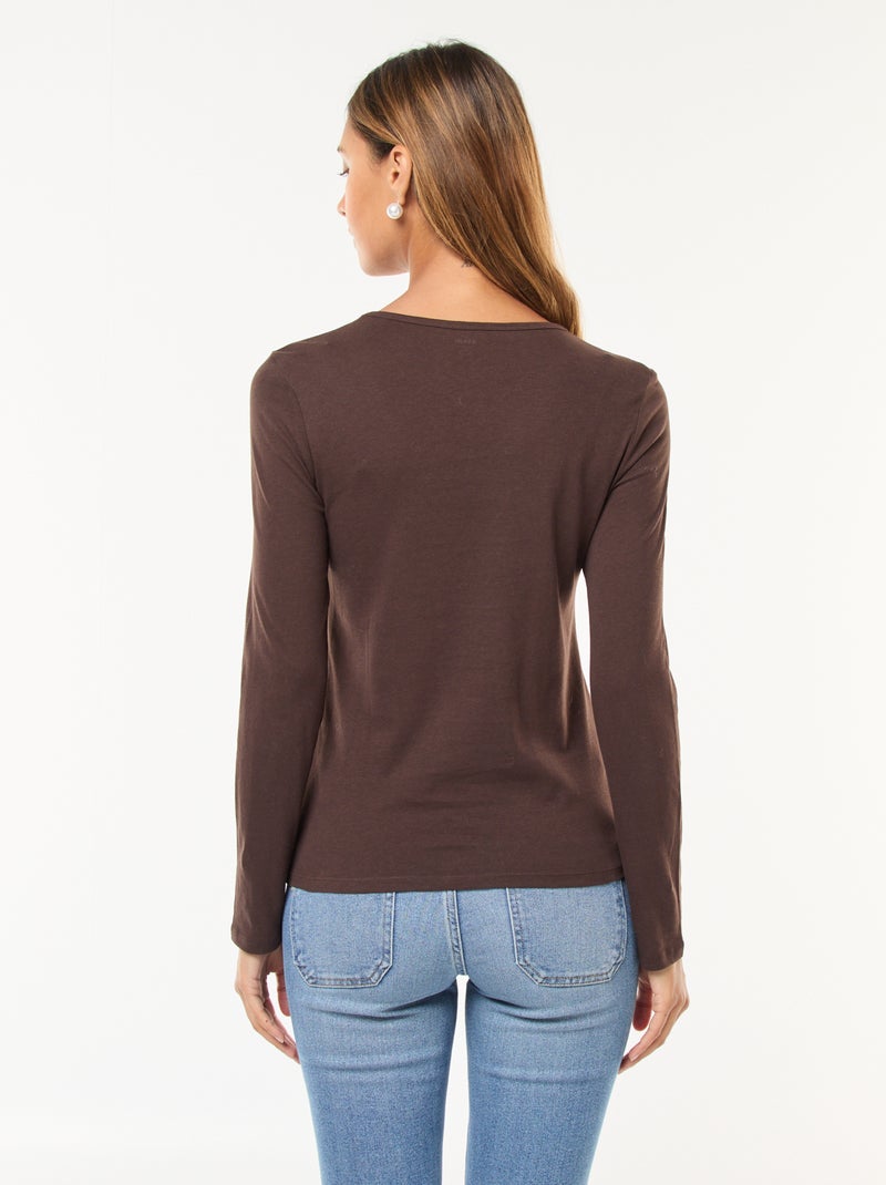 T-shirt en jersey à manches longues Marron - Kiabi