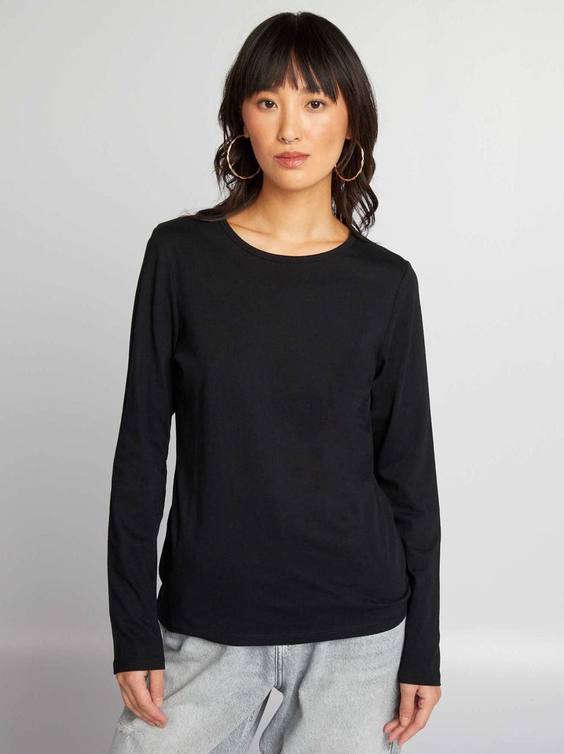 T-shirt en jersey à manches longues noir - Kiabi