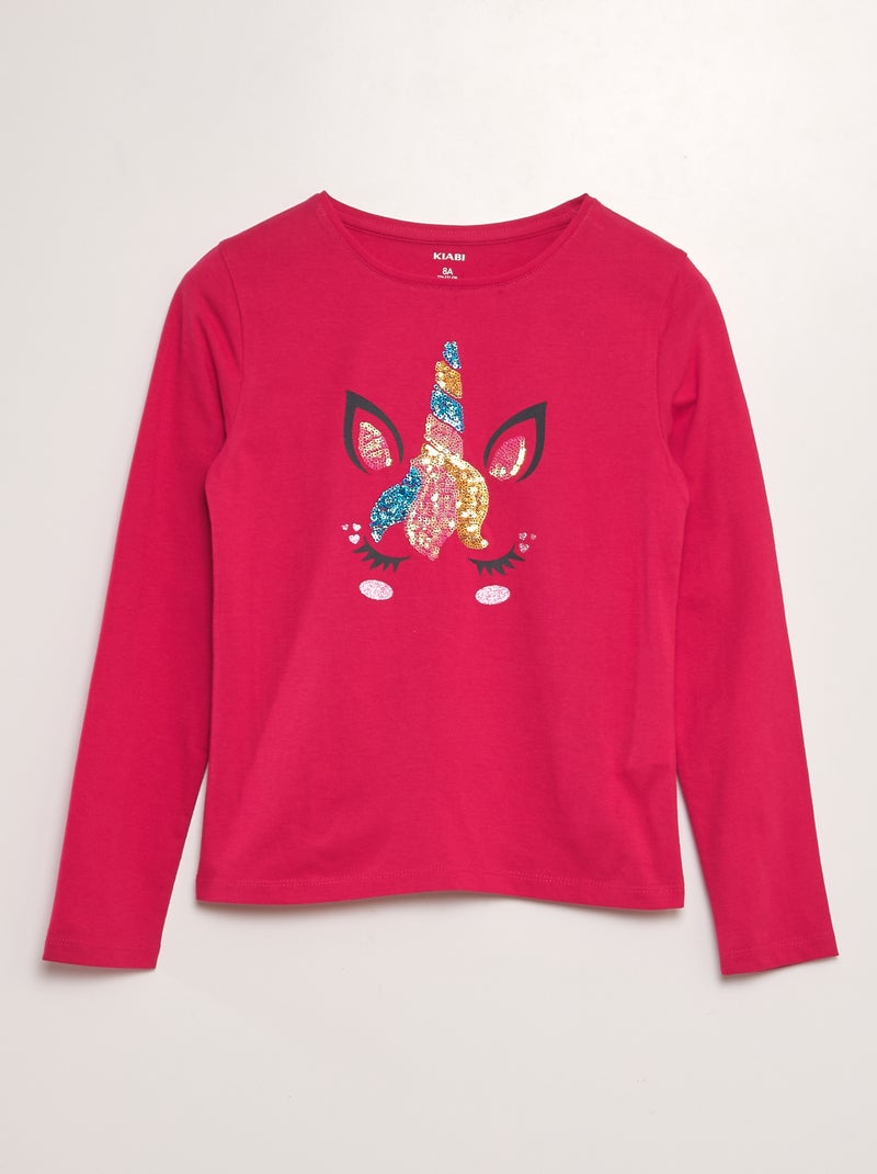 T-shirt en jersey à manches longues Rose licorne - Kiabi