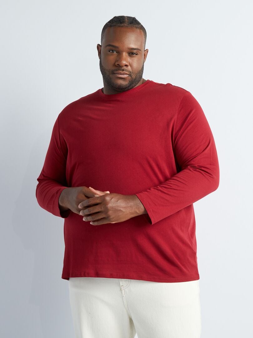 T-shirt en jersey à manches longues Rouge - Kiabi