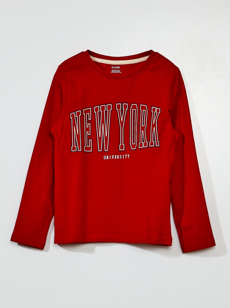 T-shirt en jersey à manches longues Rouge - Kiabi