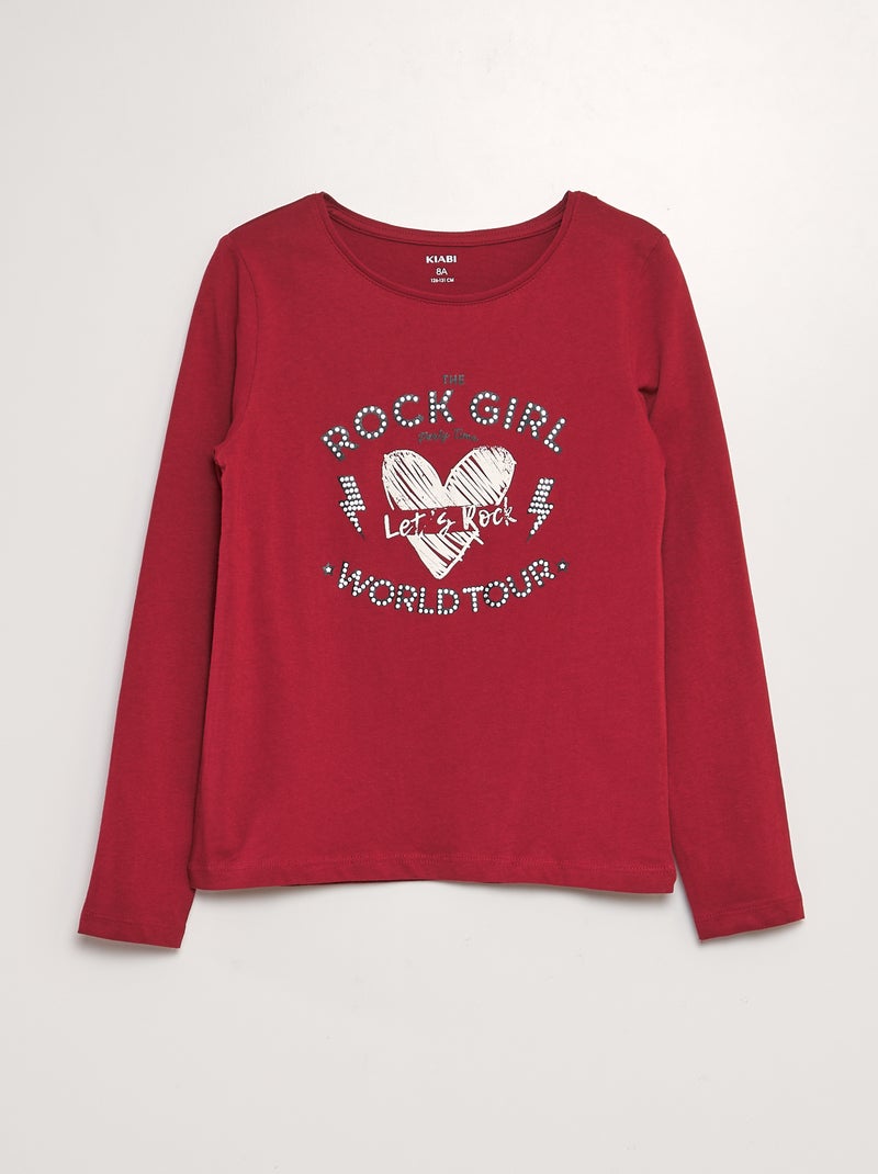T-shirt en jersey à manches longues Rouge - Kiabi