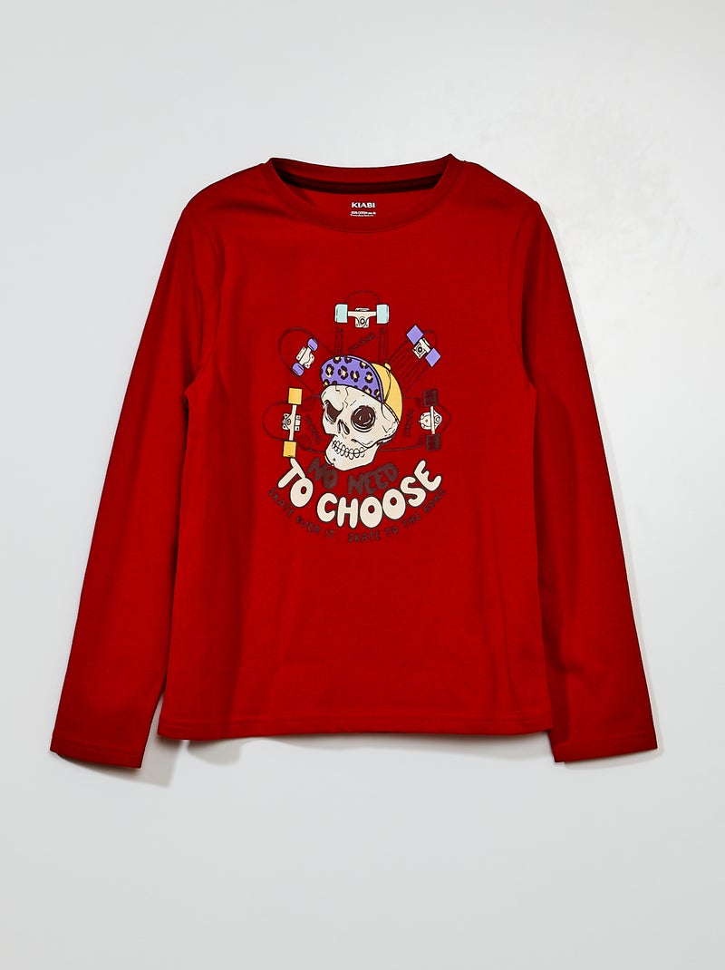 T-shirt en jersey à manches longues Rouge 'skate' - Kiabi