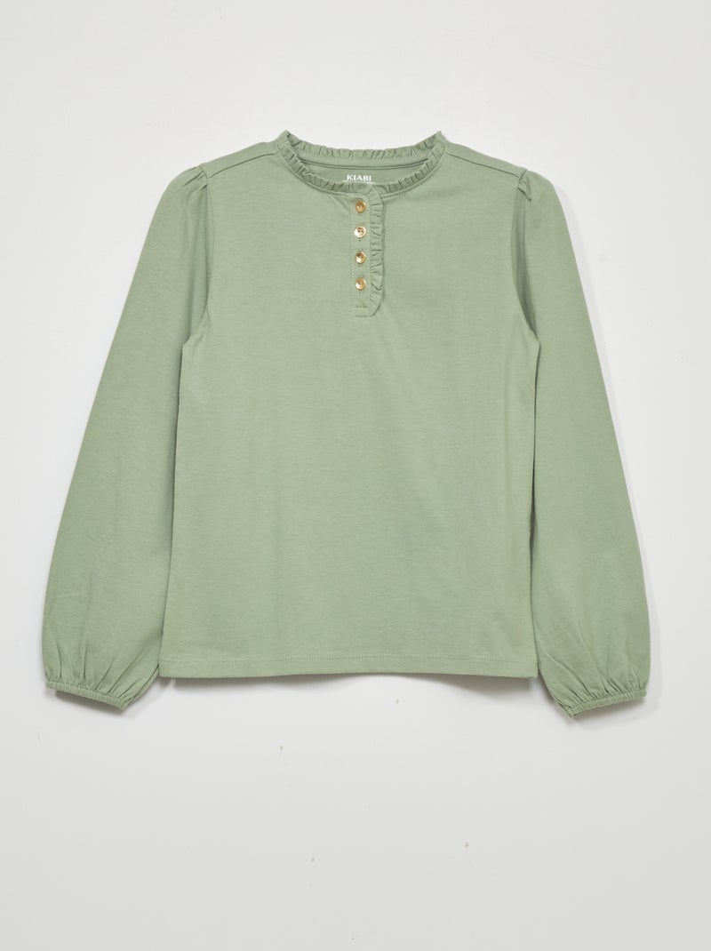 T-shirt en jersey à manches longues Vert - Kiabi