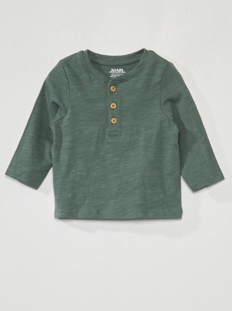 T-shirt en jersey à manches longues Vert - Kiabi