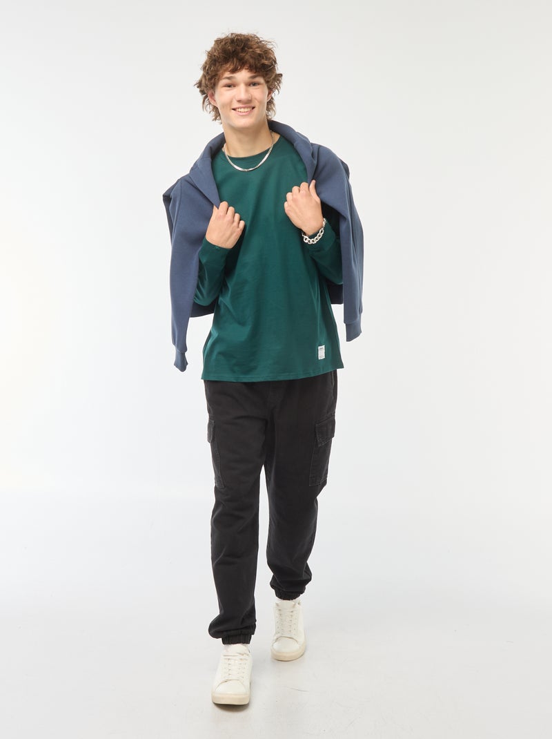 T-shirt en jersey à manches longues Vert - Kiabi