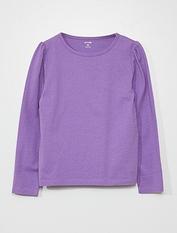 Tee-shirt évasé col V avec cordon manches longues femme - Parme violet en  coton