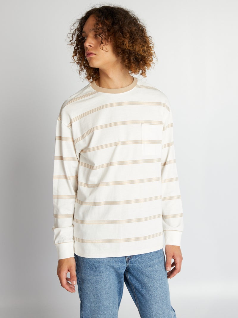 T-shirt en jersey à rayures Beige/blanc - Kiabi
