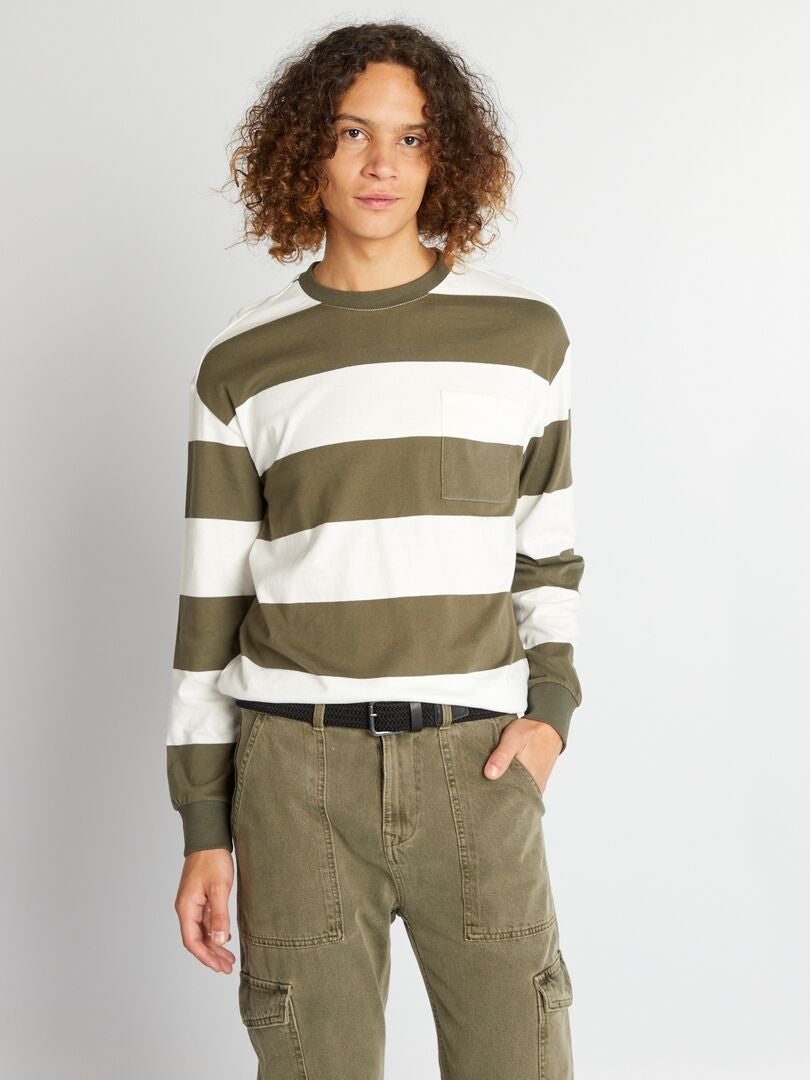T-shirt en jersey à rayures Blanc/vert - Kiabi