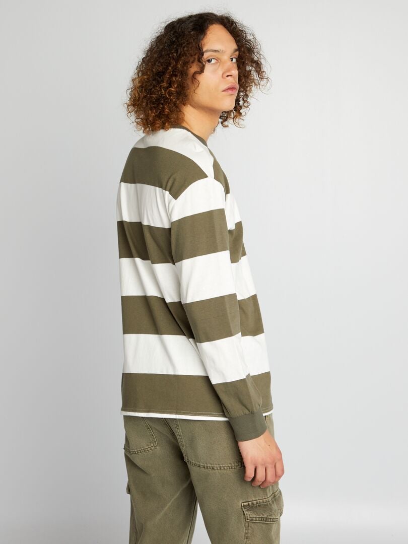 T-shirt en jersey à rayures Blanc/vert - Kiabi