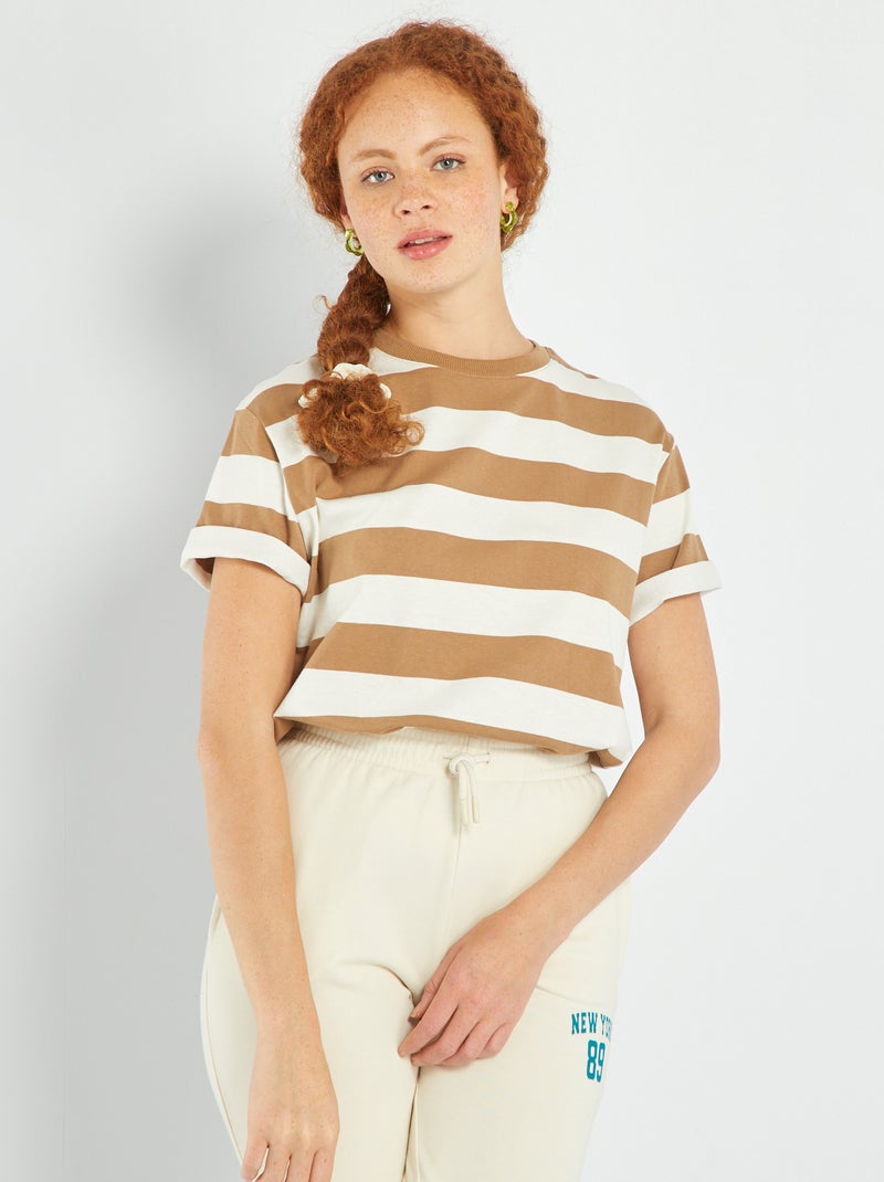 T-shirt en jersey à rayures Marron - Kiabi