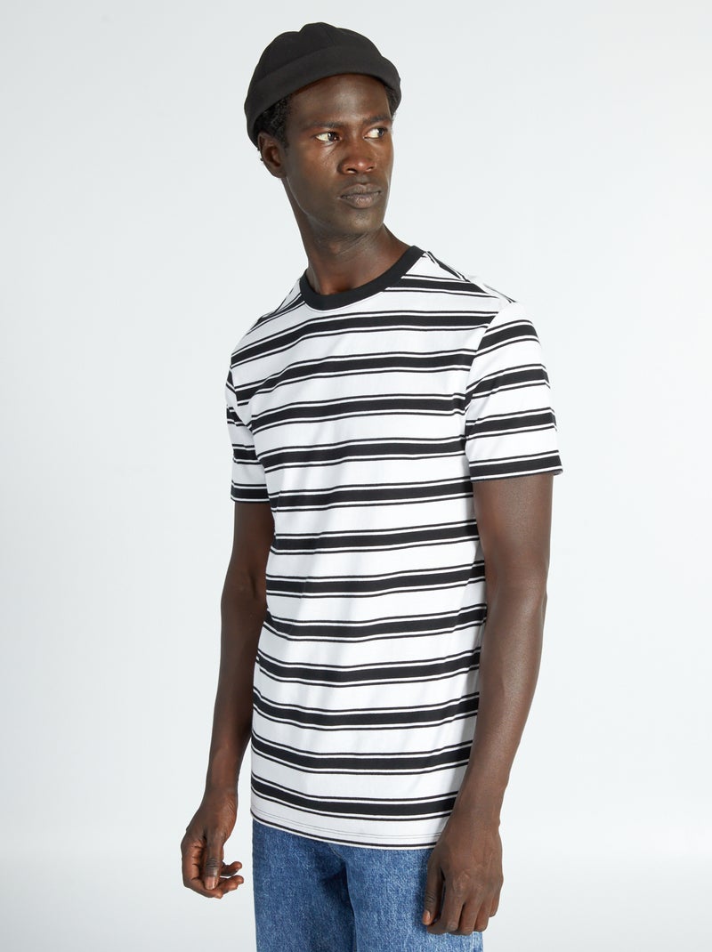T-shirt en jersey à rayures noir - Kiabi