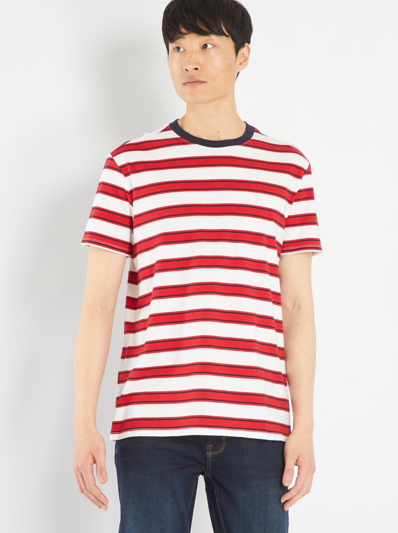 T-shirt en jersey à rayures Rouge - Kiabi
