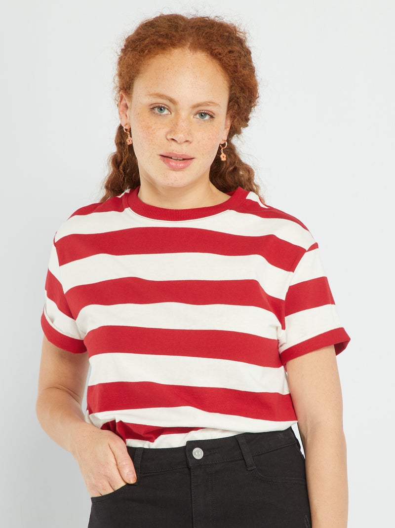 T-shirt en jersey à rayures Rouge - Kiabi