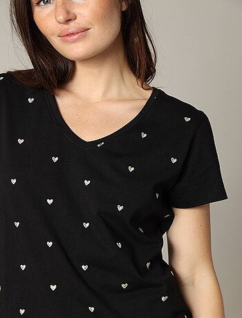 T-shirt en jersey avec cœurs brodés 'Deeluxe'