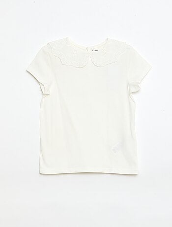 T-shirt en jersey avec col Claudine avec broderies anglaises