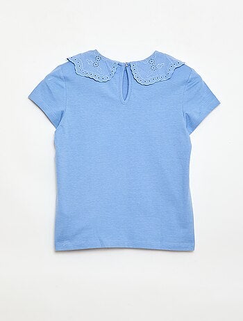 T-shirt en jersey avec col Claudine avec broderies anglaises