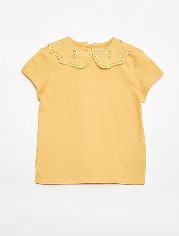 T-shirt en jersey avec col Claudine avec broderies anglaises