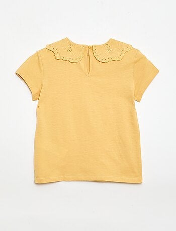 T-shirt en jersey avec col Claudine avec broderies anglaises