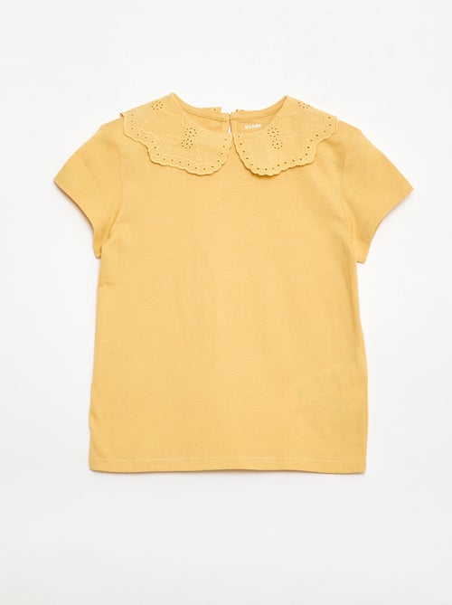 T-shirt en jersey avec col Claudine avec broderies anglaises - Kiabi