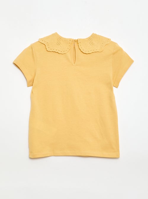 T-shirt en jersey avec col Claudine avec broderies anglaises - Kiabi